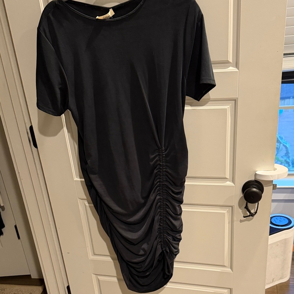Elan Black Ruched Side-Tie Midi Dress
